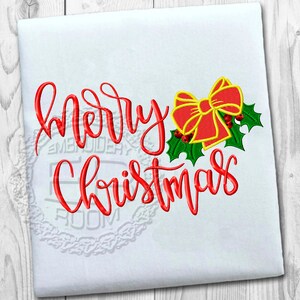 Merry Christmas machine embroidery design, Christmas bow embroidery, Christmas greetings embroidery, Christmas embroidery, Instant Download