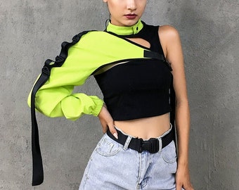 Neon green and black crop top Clearance