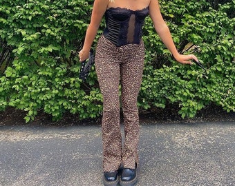 leopard flare pants green