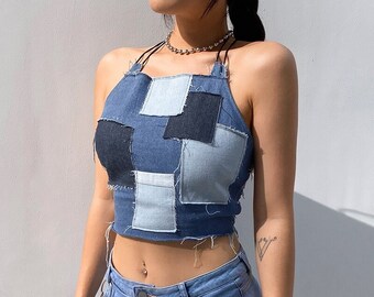 blue jean crop top