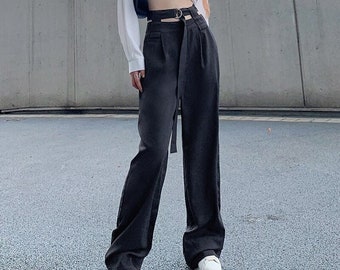 Y2K Khaki Baggy High Waisted Long Elegant Trousers / | Etsy