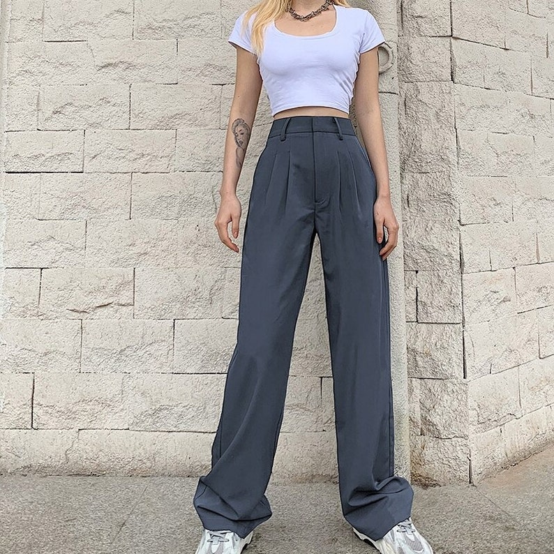 Dark Academia Casual High Waisted Long Trousers Pants / | Etsy
