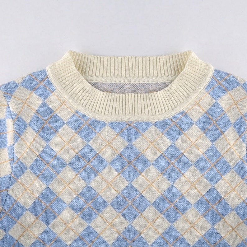 Y2k Argyle Plaid Designed Knitted Long Sleeve Pullover | Etsy