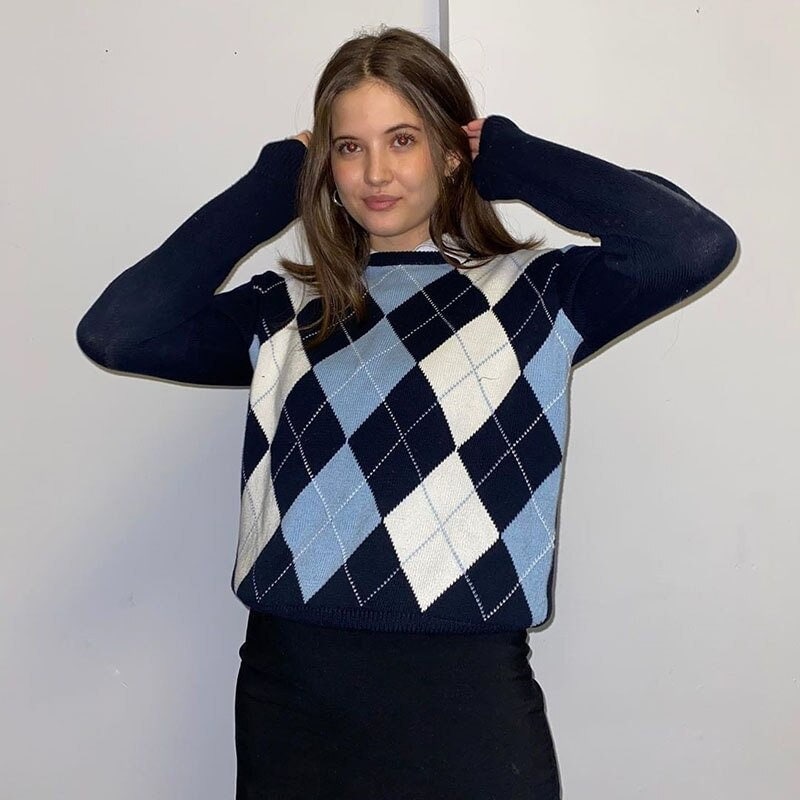 argyle blue sweater