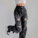 Y2K Holes Ripped Designed High Waisted, Sexy, Disstressed Black Denim Pants / Streetwear / Korean / Lolita / Retro  / Vintage / Hip Hop 