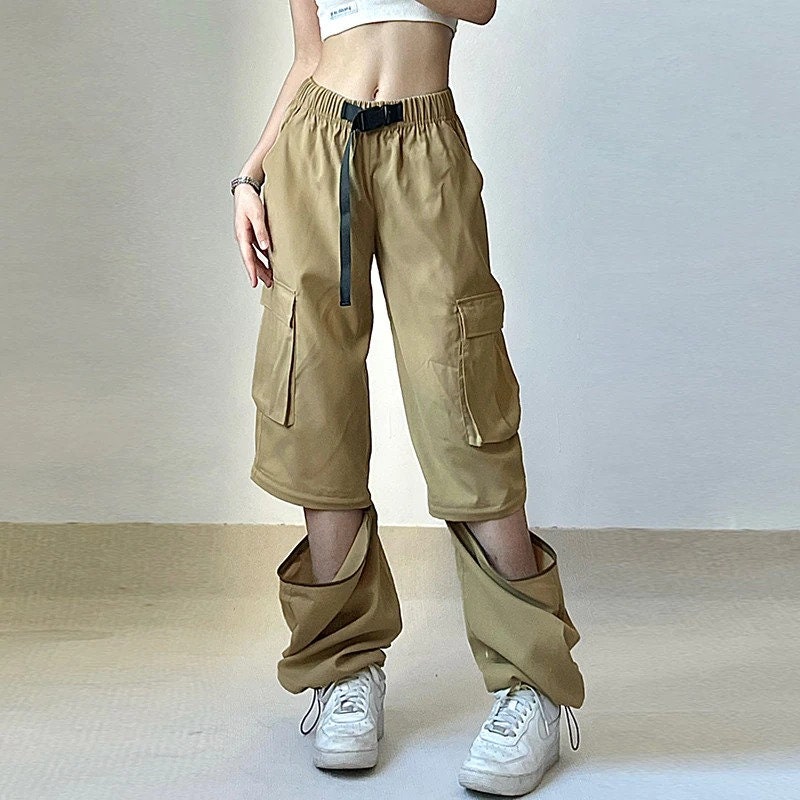 High Waisted Khaki Cargo Sweatpants / Streetwear / Techwear / - Etsy