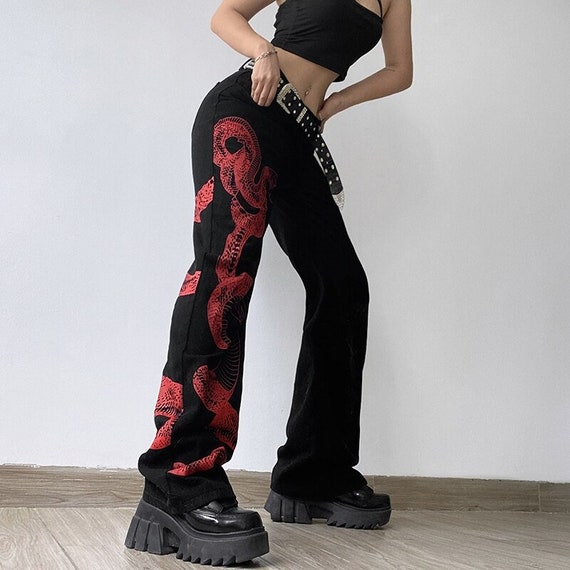 Y2K Red Serpent Print High Waisted Sexy 