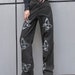 Butterfly Print High Waisted Gray Denim Pants / Vintage / Streetwear / Harajuku / Alternative / Grunge / Y2K 