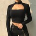 Black Cut Out Decorated Sexy Long Sleeve Turtleneck Crop Top / Ravewear / Festivalwear / Gothicwear / Partywear / Sexywear / Summerwear 