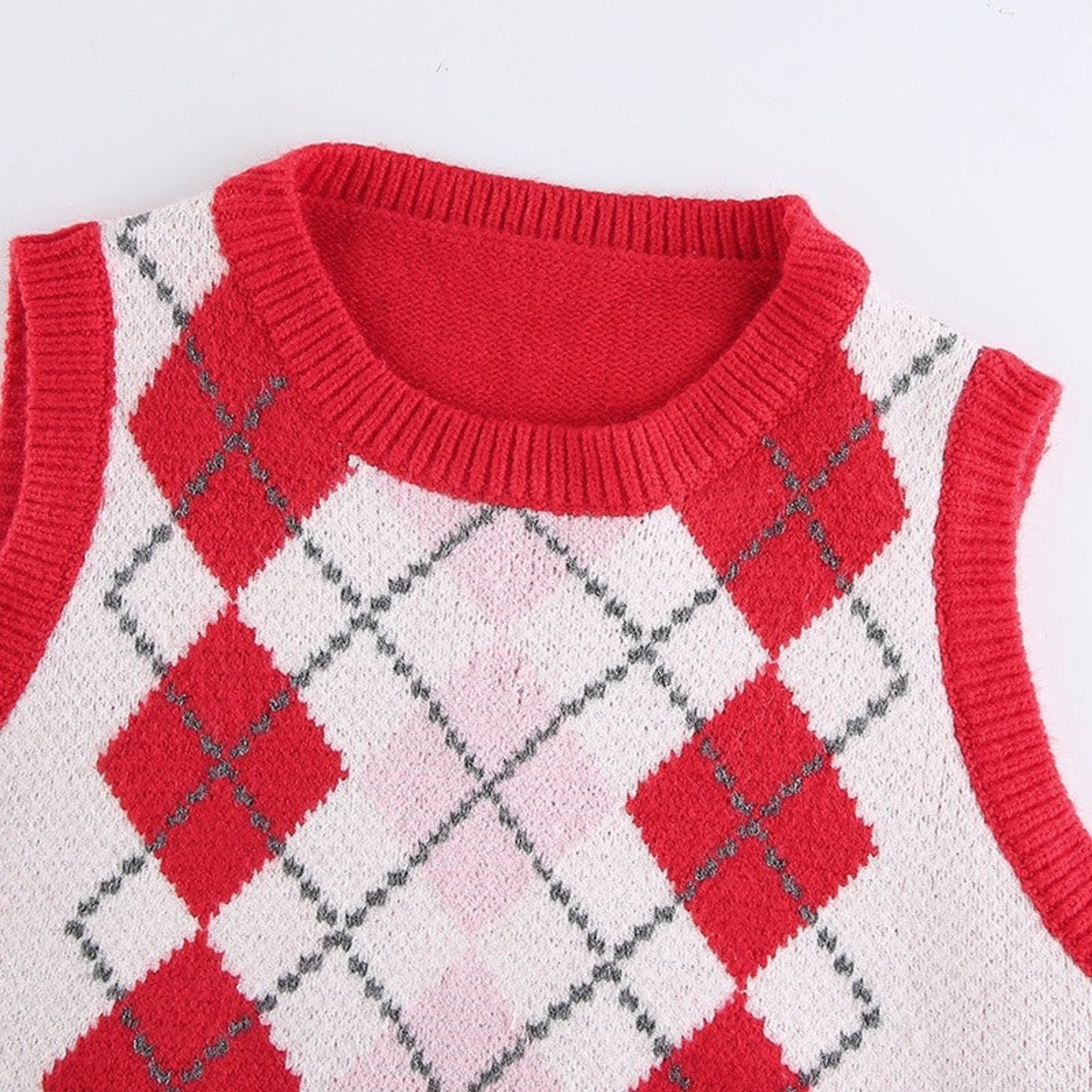 Y2K Red Colored & Argyle Plaid Designed Cropped Sweater Vest / | Etsy