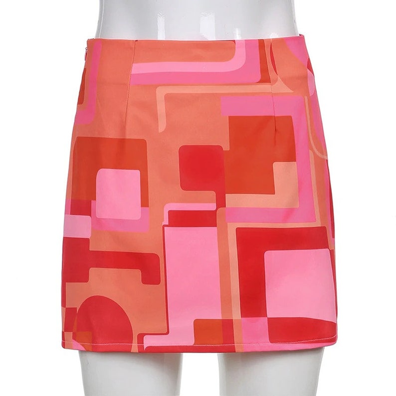 Y2K Pink Colored Geometric Print Designed High Waisted - Etsy