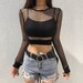 Hollow Out Long Sleeve See Through Sexy Fishnet Crop Top / Ravewear / Festivalwear / Summerwear / Punkwear / Autumnwear / Harajuku / Gothic 
