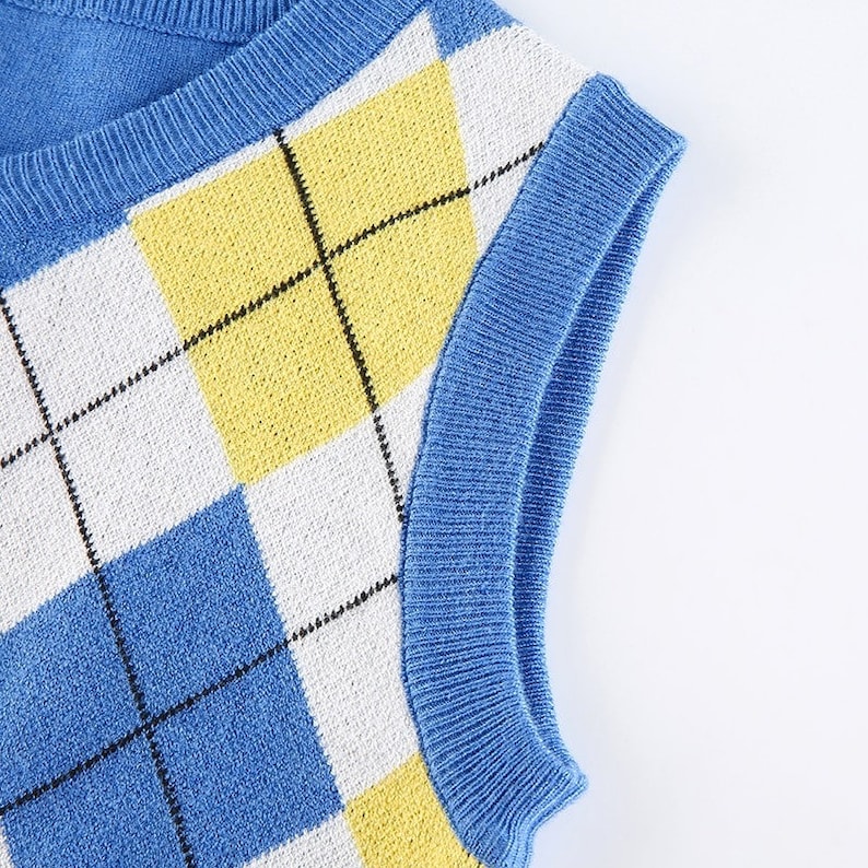 Y2K Argyle Plaid V-Neck Crop Top Sweater Vest Summerwear Partywear Streetwear Beachwear Festivalwear Ravewear Y2K