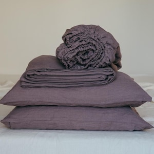 Lavender Linen Sheet Set. Linen bedding in Lilac. Boho Purple Linen Bedding