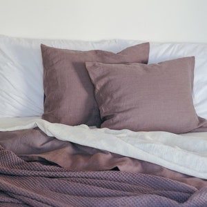 Taie d&#39;oreiller en lin couleur lavande poudré/lilas, taie d&#39;oreiller en lin neutre, taie d&#39;oreiller en lin bio végétalien, grand lit queen-size