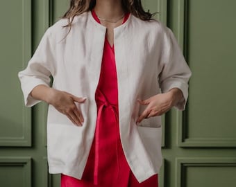 Linen Bolero Jacket, Linen Crop Top, Short Linen Coat, Linen