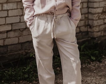 Men's linen pants ADONIS. Linen pants for men. Linen trousers for men in cream