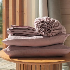 Dusty Rose Linen Sheets Set. King, Queen, Full bed size. Linen Bedding