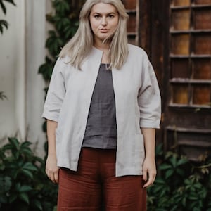 Oversized linen jacket KYIV in Cream. Linen cardigan jacket CREAM