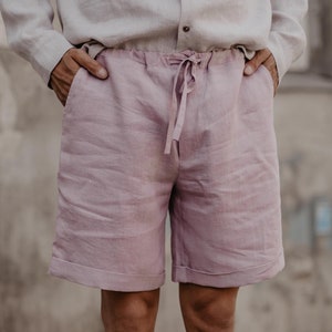 Linen shorts for men ARES. Men&#39;s linen summer shorts. Cargo shorts in dusty rose