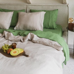 Natural cream linen bedding set. Duvet cover set king. Linen bedding in Oatmeal