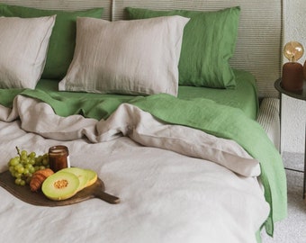 Natural cream linen bedding set. Duvet cover set king. Linen bedding in Oatmeal