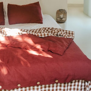 Terracotta linen bedding. Bohemian duvet cover full.