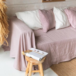 Linen couch cover in Dusty Rose. Linen sofa cover. Linen bedspread