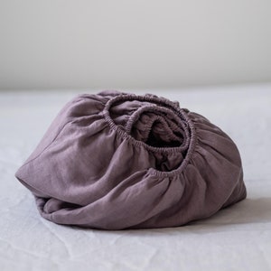Lilac linen fitted sheet. Queen linen fitted sheet.