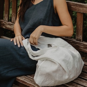 Linen tote bag. Linen shopping bag. Zero waste linen bag image 1