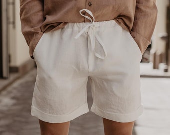 Linen shorts for men ARES. Men's linen summer shorts. Cargo shorts in white