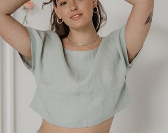 Linen crop top LISA. Sleeveless linen top