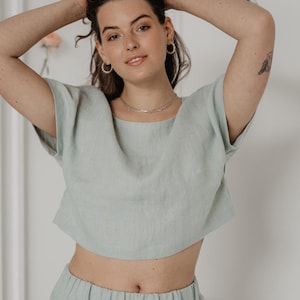 Linen crop top LISA. Sleeveless linen top