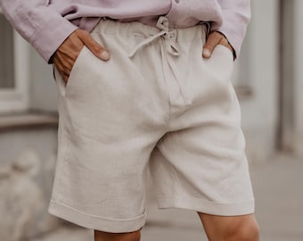 Classic linen shorts for men ARES. Men's linen summer shorts in cream