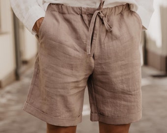 Classic linen shorts for men ARES. Men's linen summer shorts in rosy brown