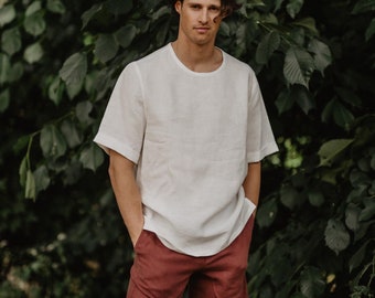 Mens oversized linen top ATLAS. Casual linen top for men. Linen t-shirt for men