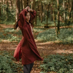 VILNIUS mid-length linen coat. Linen cardigan jacket.