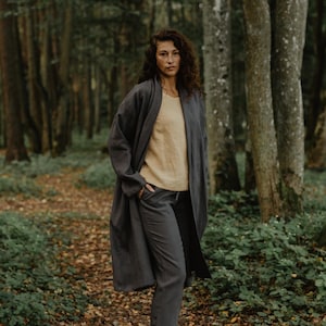 VILNIUS mid-length linen coat. Linen cardigan jacket. Oversized linen jacket