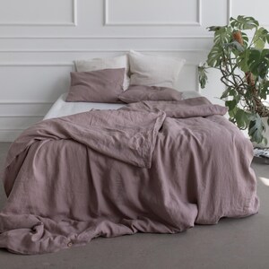 Set biancheria da letto in lino beige. Set copripiumino Queen. Copripiumino in lino in marrone rosato immagine 2