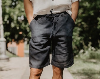 Linen shorts for men HERMES. Men's linen summer shorts. Cargo shorts charcoal