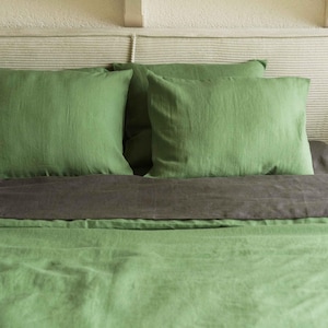 Linen Pillowcase in Matcha Green. Stonewashed Sham Pillow Cover. King Pillowcase. Queen Pillow. Cover Standard Sham