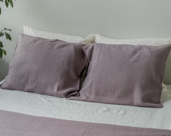 Linen Pillowcase in Dusty Lavender/Lilac Neutral Linen Sham Pillow Sham Vegan Organic Linen Pillow Cover King Queen Size