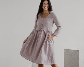 LAPLAND mid-length linen dress. Linen dress for women. Linen midi dress