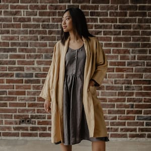 VILNIUS mid-length linen coat. Linen cardigan jacket. Oversized linen jacket