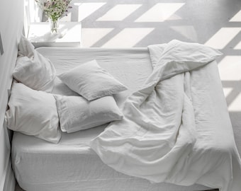 White linen bedding set. Linen duvet cover set. Duvet cover queen white