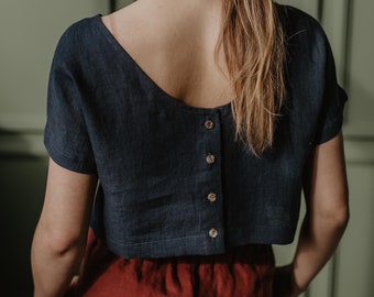 Linen crop top LISA. Sleeveless linen top