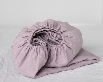 Linen fitted sheet in Dusty Rose. Linen fitted sheet pink