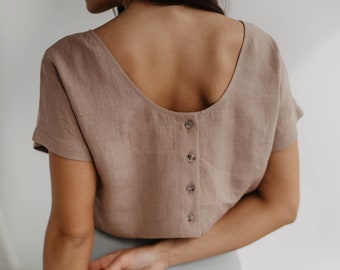 Linen crop top LISA. Beige linen top