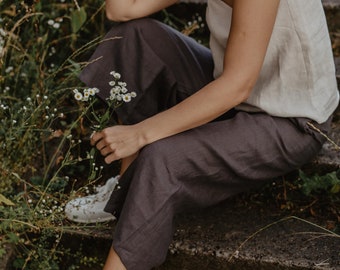TOKYO linen pants. Japanese style linen pants.  Linen pants for women. High waisted linen pants