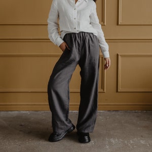 OULU super long linen pants. Wide leg linen pants. Linen pants for women CHARCOAL